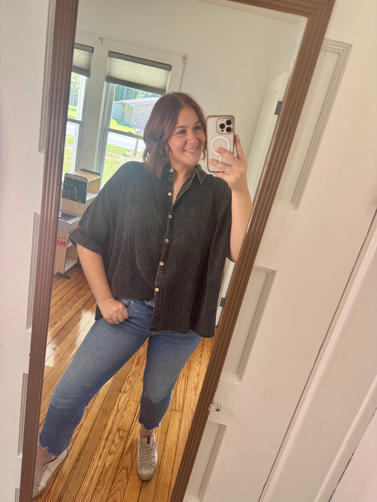 Acid Wash Button Up Top