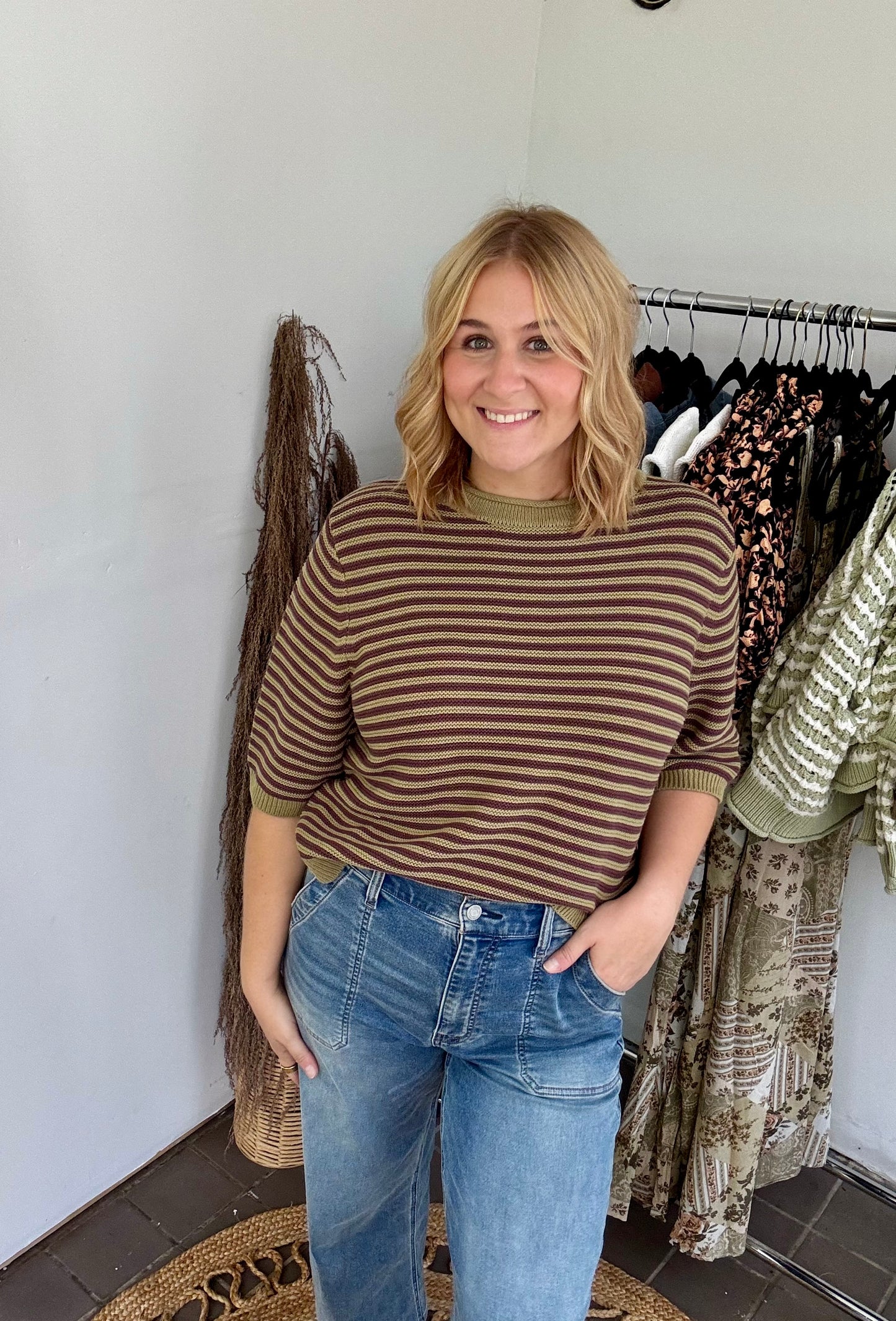 Melissa Stripe Half Sleeve Sweater