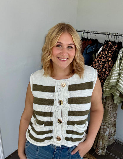 Kailey Button Down Stripe Sweater Vest