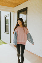 Aurora Frayed Denim Sleeve Sweater