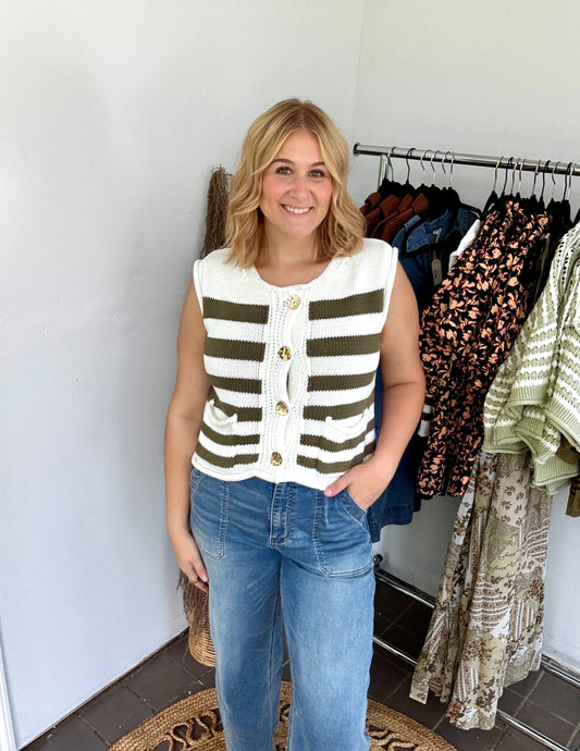 Kailey Button Down Stripe Sweater Vest