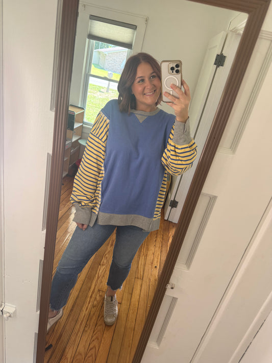 Blue and Yellow Oversized Long Sleeve Shirt